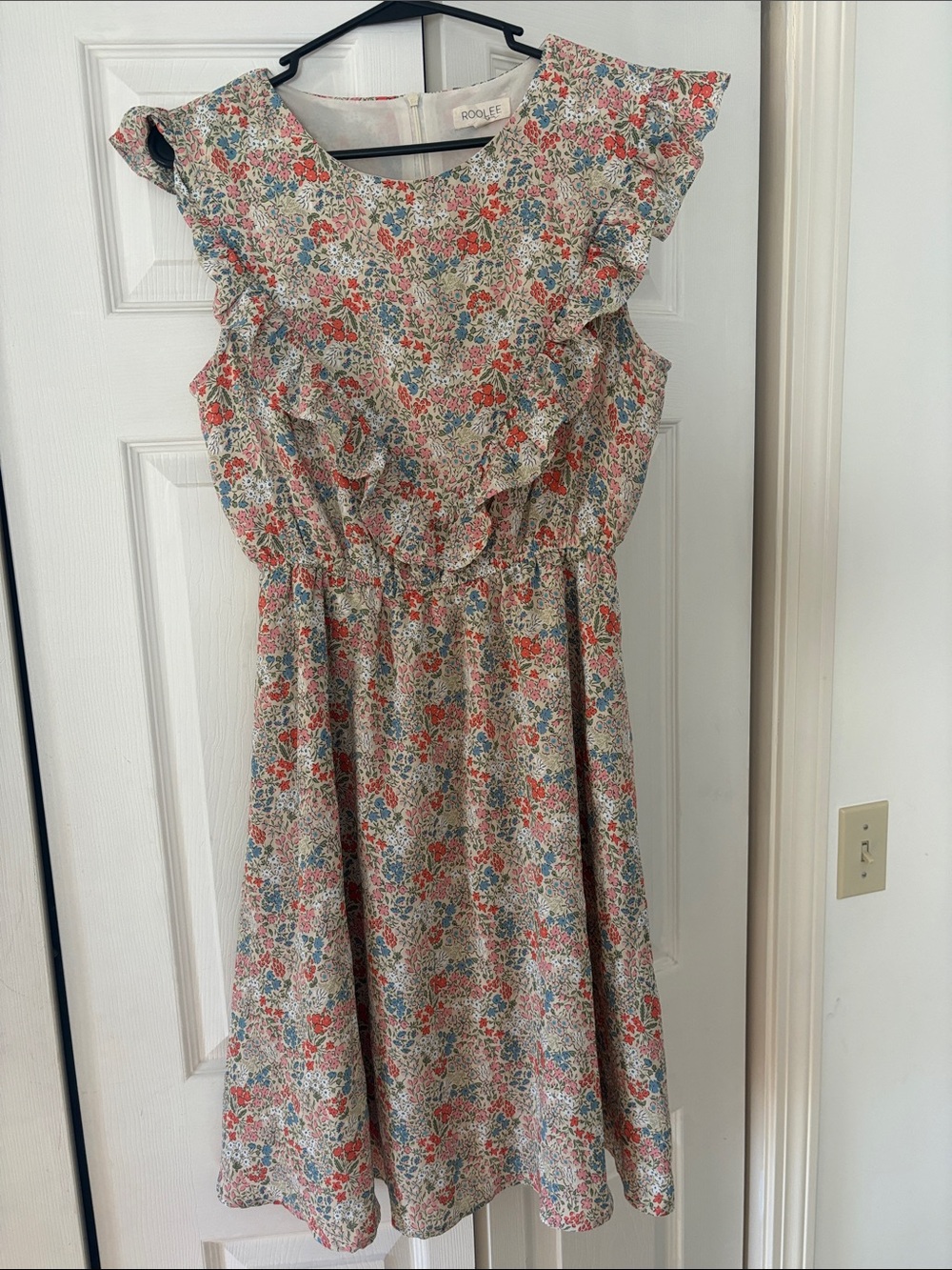 Roolee Mom Nursing Floral Ruffle Sundress in Coral, Blue & Cream